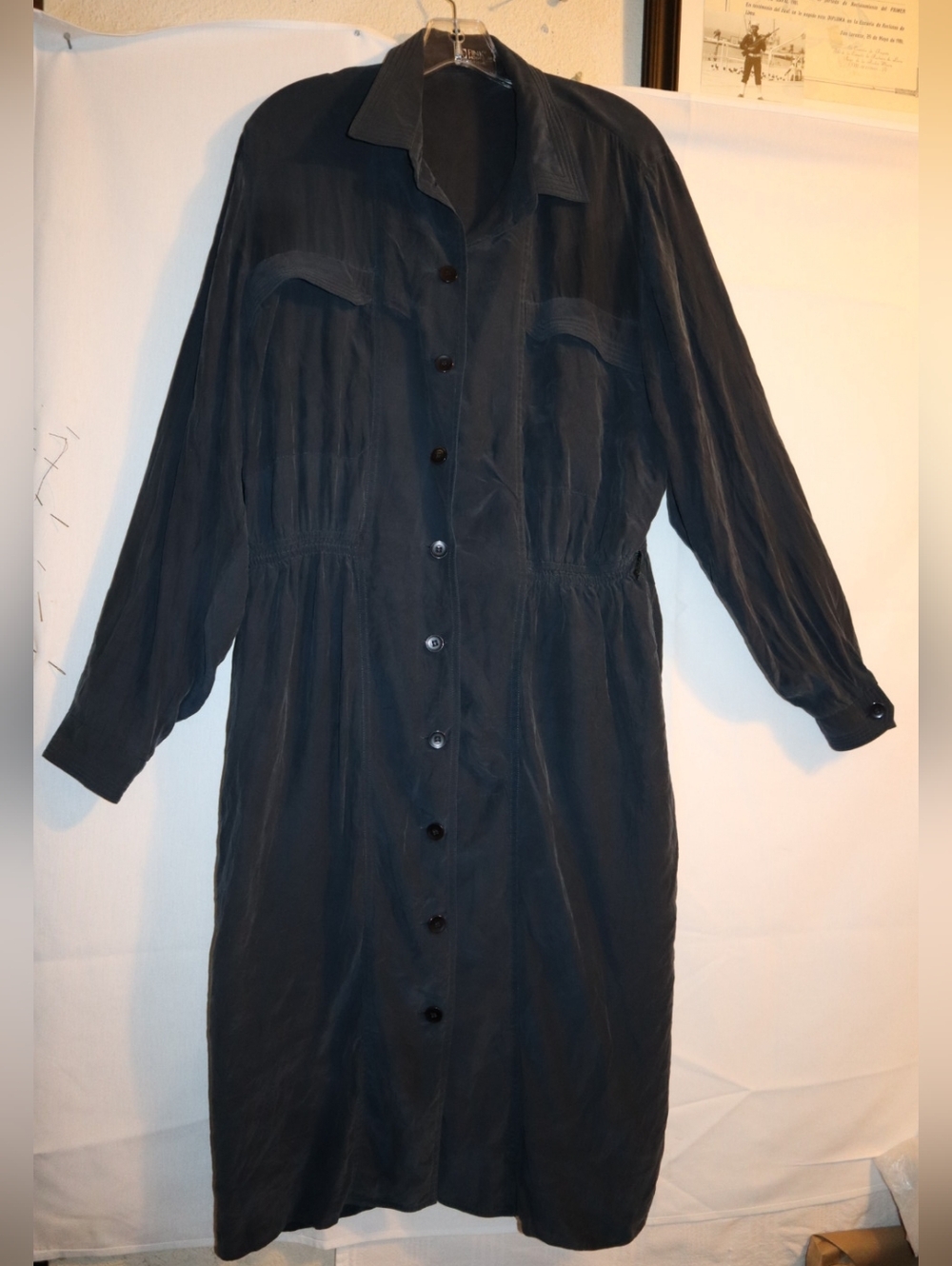 Fink Modell Grey Silk Buttoned Up Dress Midi Size 46 US 14 - Picture 3 of 10
